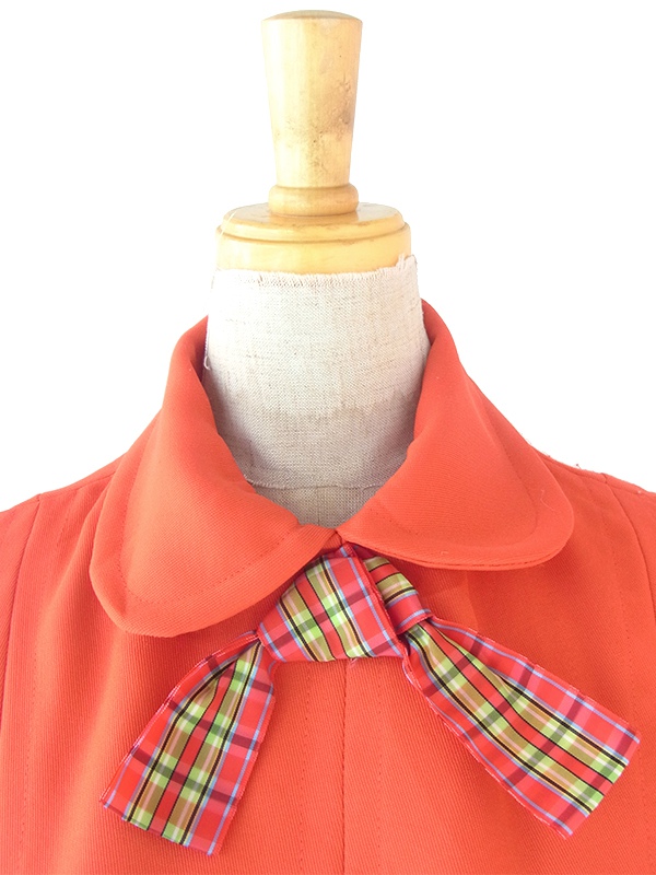 ヨーロッパ古着 ロンドン買い付け 70年代製 レッド X タータンチェック リボン プリーツ ワンピース 22OM300