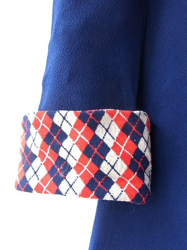 ヨーロッパ古着 ロンドン買い付け 70年代製 ロイヤルブルー X レッド アーガイル ヴィンテージ ワンピース 22OM302