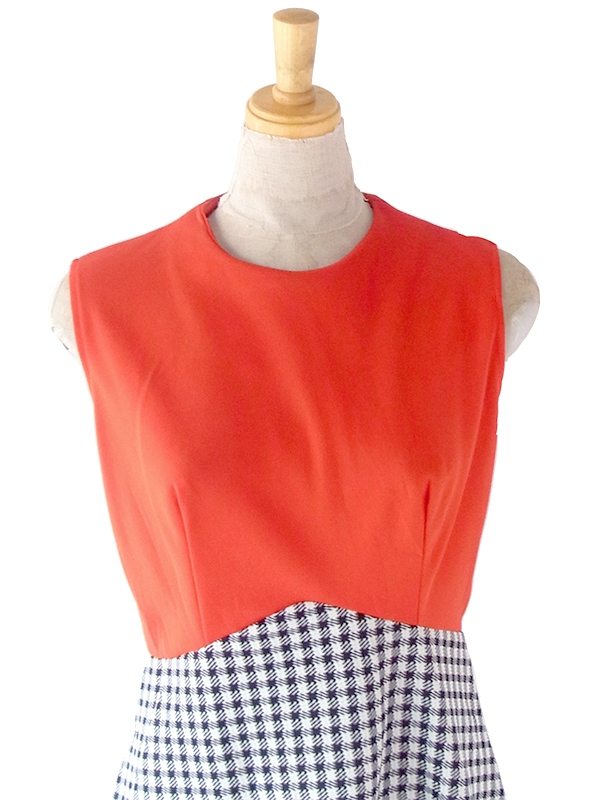 ヨーロッパ古着 ロンドン買い付け 70年代製 レッド X モノトーン シェパードチェック 切り返し ヴィンテージ ワンピース 22OM303