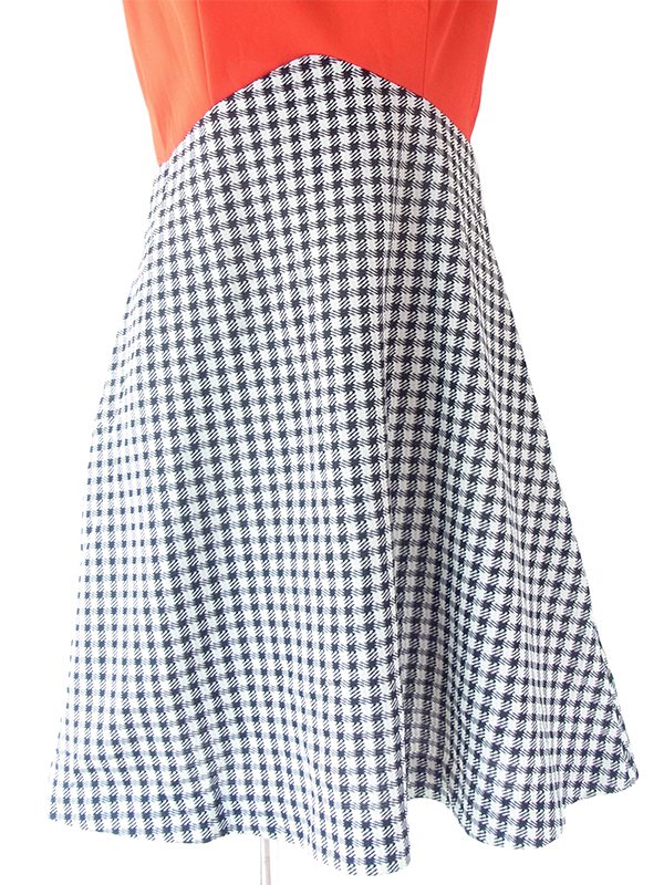 ヨーロッパ古着 ロンドン買い付け 70年代製 レッド X モノトーン シェパードチェック 切り返し ヴィンテージ ワンピース 22OM303