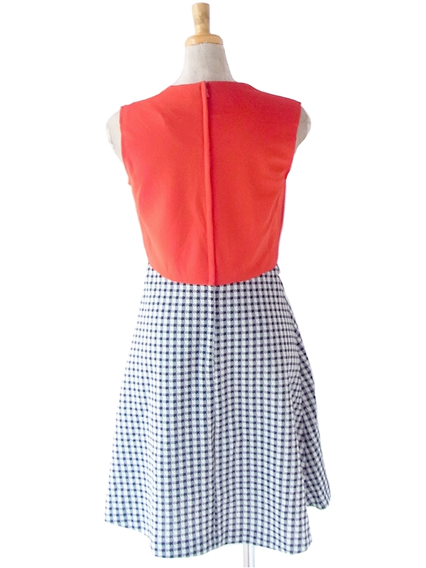 ヨーロッパ古着 ロンドン買い付け 70年代製 レッド X モノトーン シェパードチェック 切り返し ヴィンテージ ワンピース 22OM303