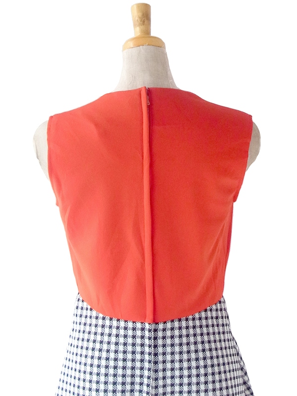 ヨーロッパ古着 ロンドン買い付け 70年代製 レッド X モノトーン シェパードチェック 切り返し ヴィンテージ ワンピース 22OM303