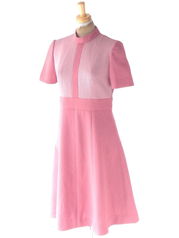 ヨーロッパ古着 ロンドン買い付け 70年代製 ピンク X ファネルネック ヴィンテージ ワンピース 22OM306