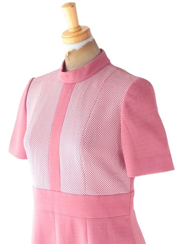 ヨーロッパ古着 ロンドン買い付け 70年代製 ピンク X ファネルネック ヴィンテージ ワンピース 22OM306