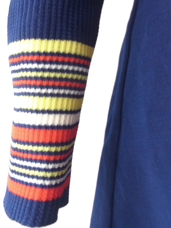 ヨーロッパ古着 ロンドン買い付け 70年代製 ネイビー X カラフル ストライプ 生地切替し ヴィンテージワンピース 22OM309