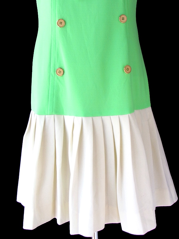 ヨーロッパ古着 ロンドン買い付け 70年代製 ライムグリーン X ホワイト ボウタイ ドロップウェスト ワンピース 22OM310