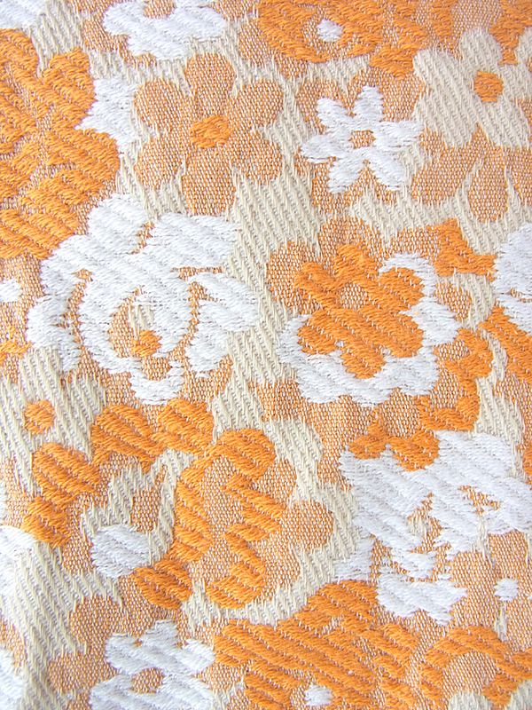 ヨーロッパ古着 フランス買い付け 60年代製 ライトベージュ X オレンジ・ホワイト 花柄織り ワンピース 23FC002