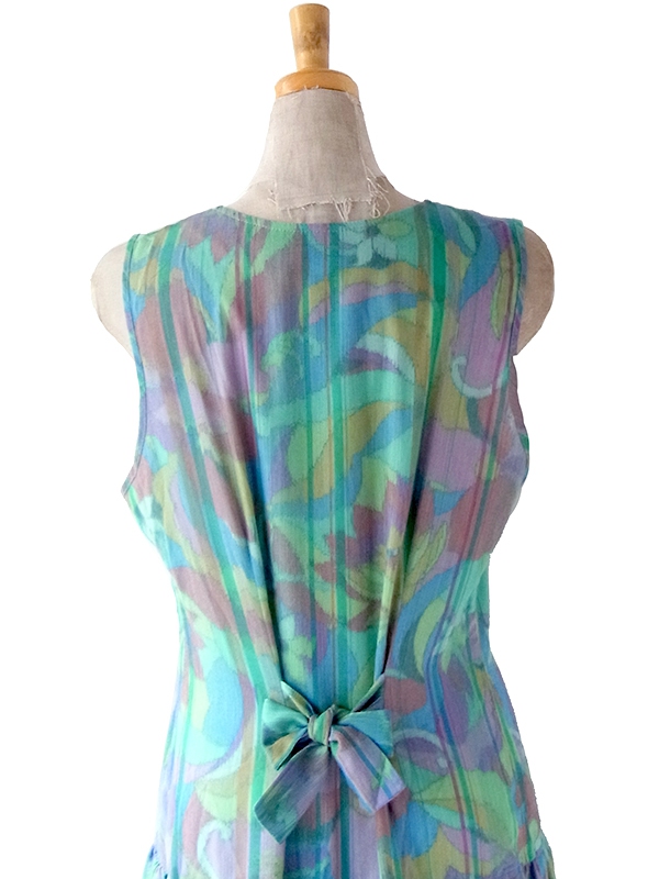 ヨーロッパ古着 フランス製 Christine Laure 水色 X 水彩の様な花がら ティアード ワンピース 23FC009