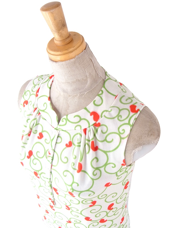 ヨーロッパ古着 フランス買い付け 70年代製 ホワイト X レッド・グリーン・ブルー レトロ柄 ワンピース 23FC013