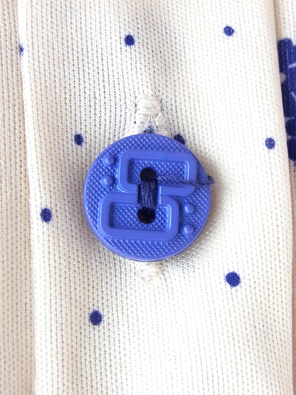 ヨーロッパ古着 70年代フランス製 アイボリー X ブルー ドット・花柄 ヴィンテージ ワンピース 23FC019