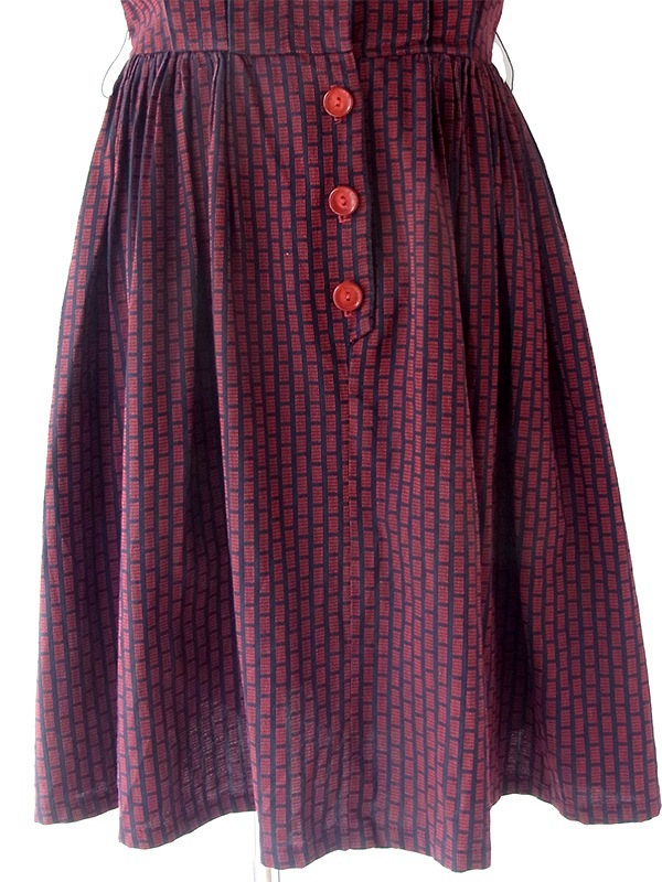 ヨーロッパ古着 70年代フランス製 レッド X ブラック レトロ柄 ヴィンテージ ワンピース 23FC100