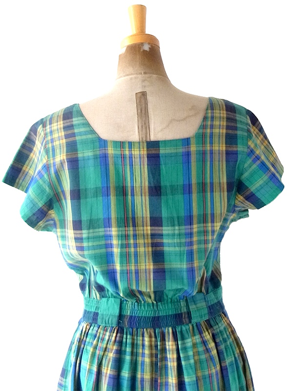 ヨーロッパ古着 フランス買い付け 60年代製 グリーン X マドラスチェック ヴィンテージ キュロット ワンピース 23FC110