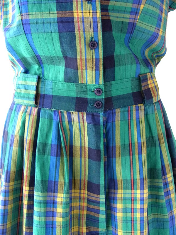 ヨーロッパ古着 フランス買い付け 60年代製 グリーン X マドラスチェック ヴィンテージ キュロット ワンピース 23FC110