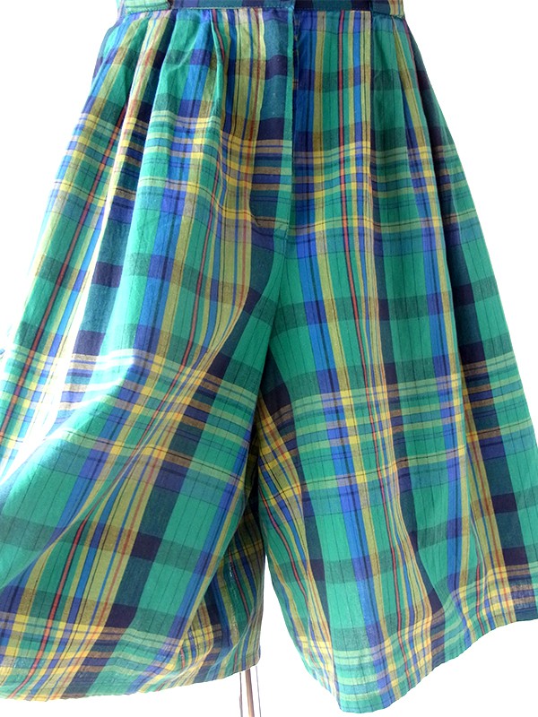 ヨーロッパ古着 フランス買い付け 60年代製 グリーン X マドラスチェック ヴィンテージ キュロット ワンピース 23FC110