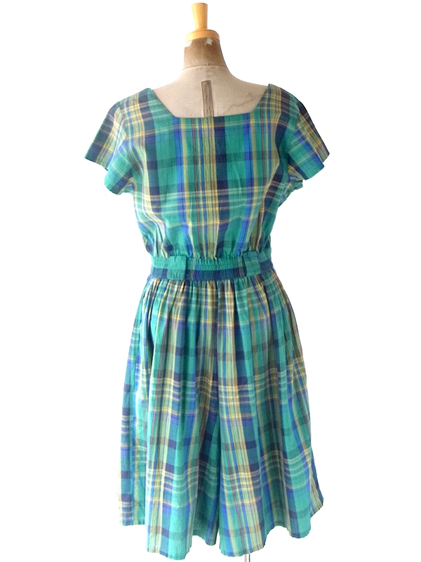 ヨーロッパ古着 フランス買い付け 60年代製 グリーン X マドラスチェック ヴィンテージ キュロット ワンピース 23FC110