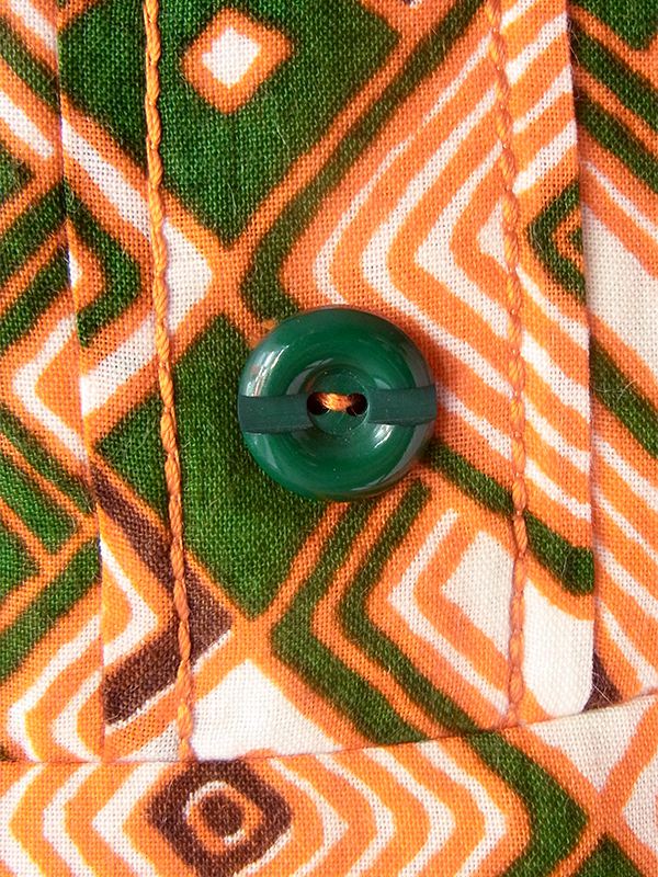 ヨーロッパ古着 フランス買い付け 60年代製 グリーン X オレンジ レトロ柄 ヴィンテージ ワンピース 23FC111