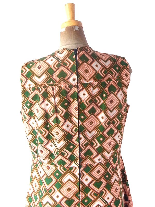 ヨーロッパ古着 フランス買い付け 60年代製 グリーン X オレンジ レトロ柄 ヴィンテージ ワンピース 23FC111