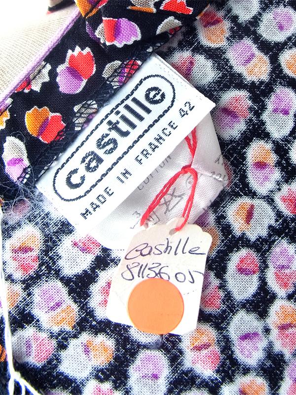 ヨーロッパ古着 60年代フランス製 ブラック X カラフル小花柄 ヴィンテージ ストラップ ワンピース 23FC115
