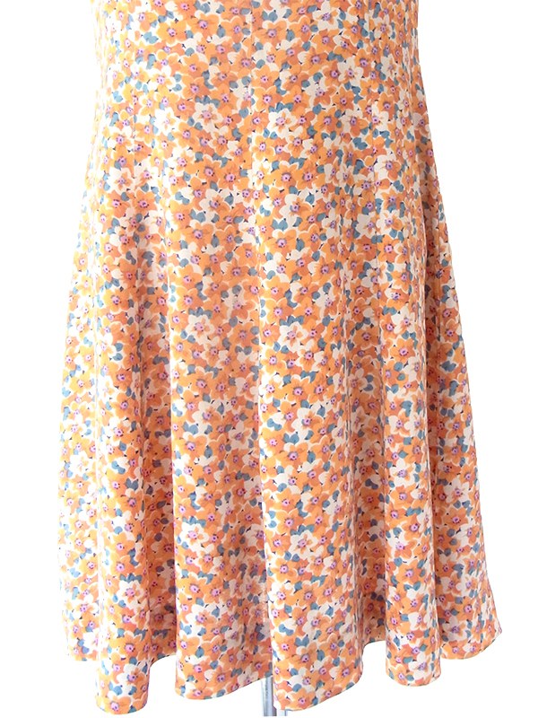 ヨーロッパ古着 フランス買い付け 70年代製 オレンジ X ブルー・ピンク 小花柄 ヴィンテージ ワンピース 23FC121