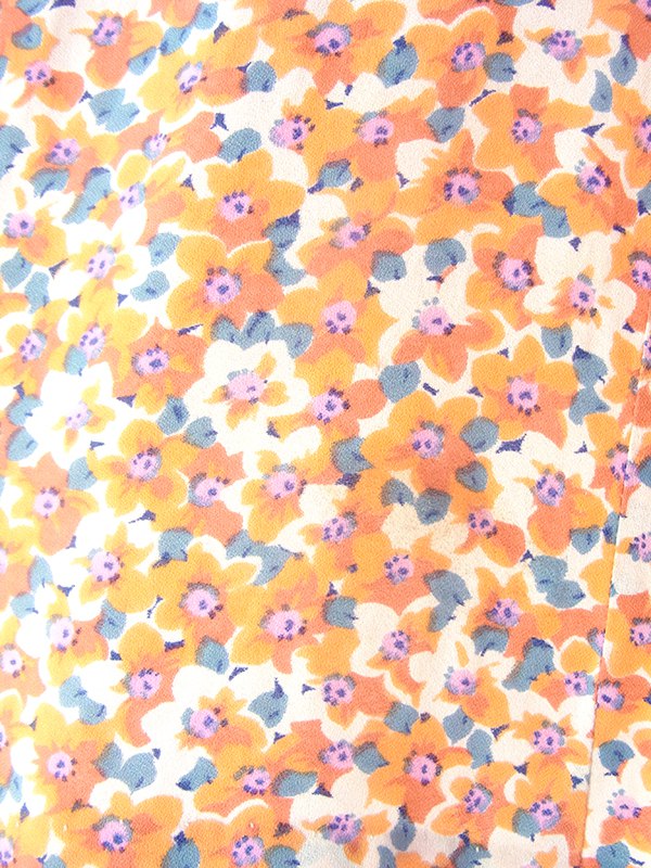 ヨーロッパ古着 フランス買い付け 70年代製 オレンジ X ブルー・ピンク 小花柄 ヴィンテージ ワンピース 23FC121