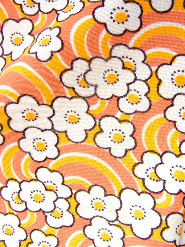 ヨーロッパ古着 70年代フランス製 オレンジ X イエロー・ホワイト レトロ花柄 ヴィンテージ ワンピース 23FC124