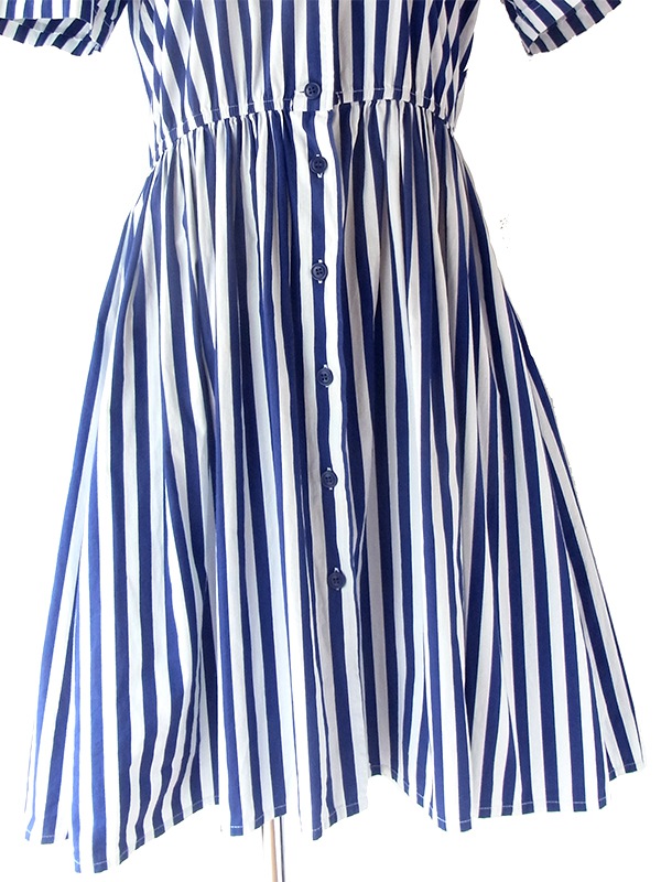 ヨーロッパ古着 フランス買い付け 60年代製 ブルー X ホワイト ストライプ ヴィンテージ ワンピース 23FC128