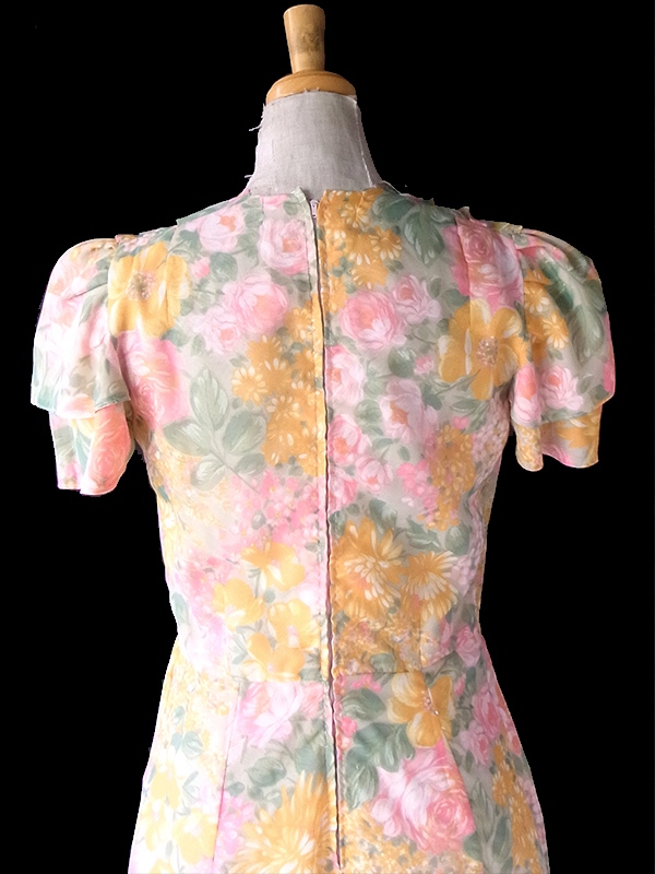 ヨーロッパ古着 フランス買い付け 70年代製 絵画のような花柄プリント カシュクール ワンピース 23FC129