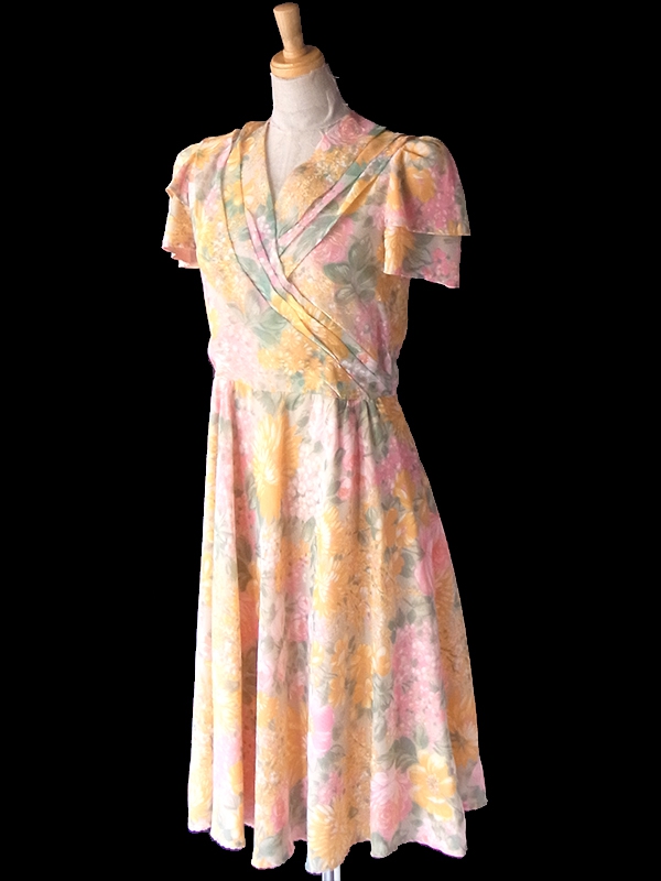 ヨーロッパ古着 フランス買い付け 70年代製 絵画のような花柄プリント カシュクール ワンピース 23FC129