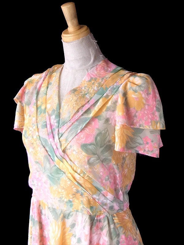 ヨーロッパ古着 フランス買い付け 70年代製 絵画のような花柄プリント カシュクール ワンピース 23FC129