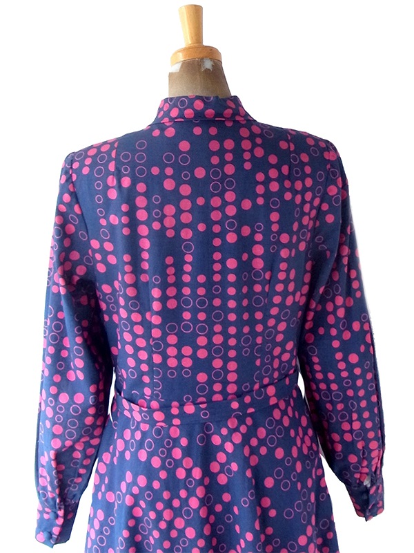 ヨーロッパ古着 フランス買い付け 60年代製 ネイビー X レッド 水玉 共布ベルト付き ヴィンテージ ワンピース 23FC309