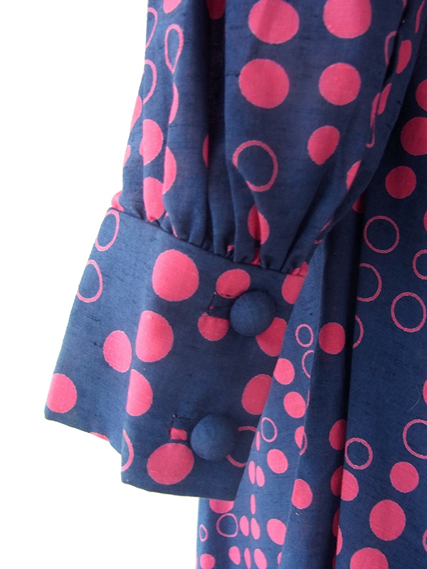 ヨーロッパ古着 フランス買い付け 60年代製 ネイビー X レッド 水玉 共布ベルト付き ヴィンテージ ワンピース 23FC309