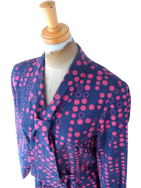 ヨーロッパ古着 フランス買い付け 60年代製 ネイビー X レッド 水玉 共布ベルト付き ヴィンテージ ワンピース 23FC309