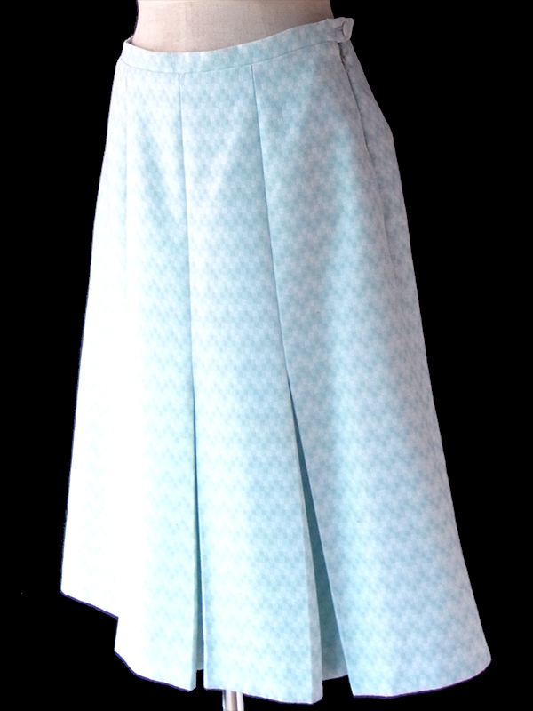 ヨーロッパ古着 フランス買い付け 70年代製 水色 X ホワイト ブロックチェック ヴィンテージ スカート 23FC410