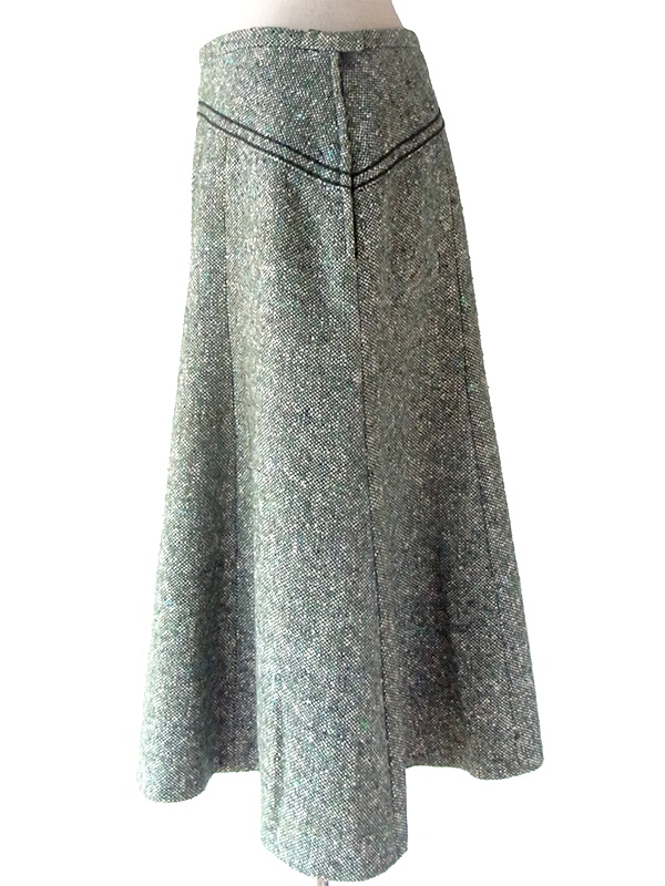 ヨーロッパ古着 フランス買い付け グリーン ヴィンテージ ミックスツイード スカート 23FC412