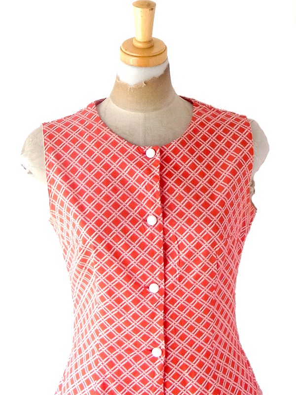 ヨーロッパ古着 フランス買い付け 60年代製 レッド X ホワイト ロープ柄 ヴィンテージ ワンピース 24FC012