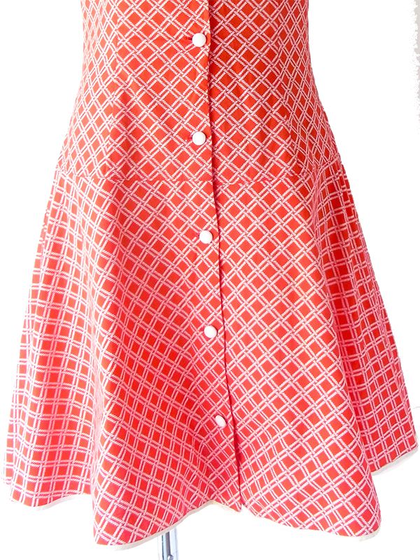 ヨーロッパ古着 フランス買い付け 60年代製 レッド X ホワイト ロープ柄 ヴィンテージ ワンピース 24FC012