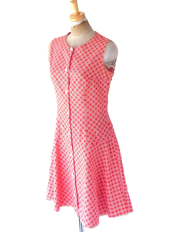 ヨーロッパ古着 フランス買い付け 60年代製 レッド X ホワイト ロープ柄 ヴィンテージ ワンピース 24FC012