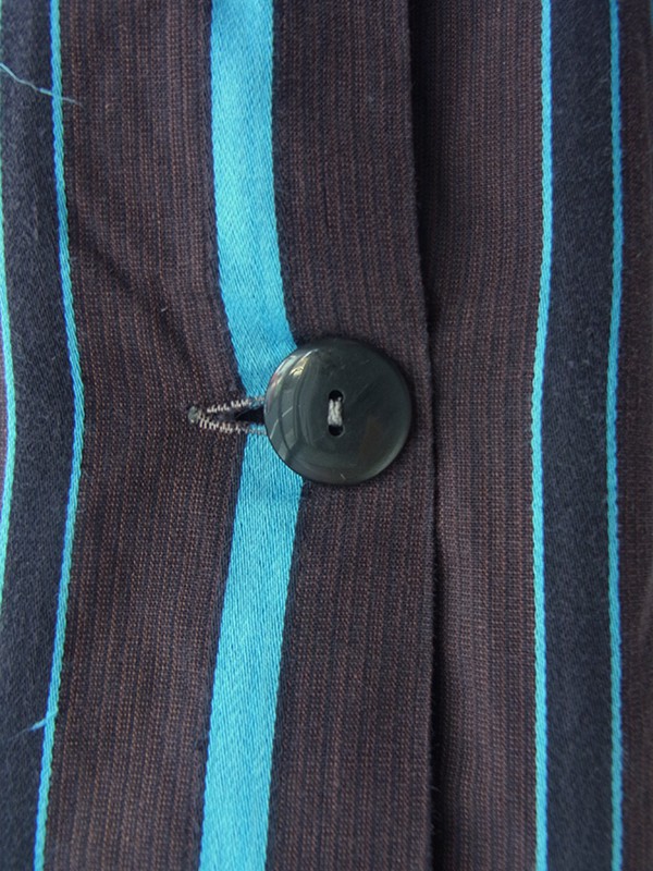 ヨーロッパ古着 フランス買い付け 60年代製 ブラウン X 水色 ストライプ 胸元リボン シャツ ワンピース 24FC014