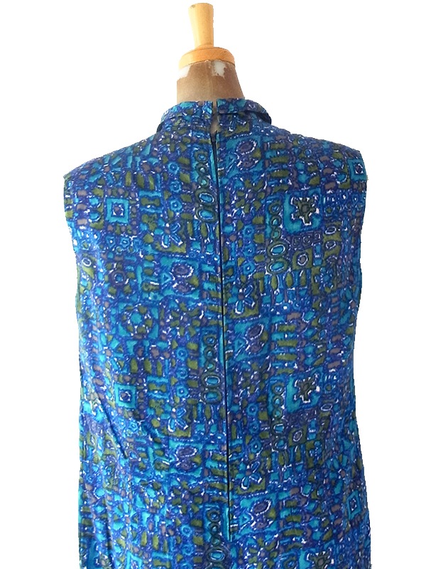 ヨーロッパ古着 フランス買い付け 70年代製 ブルー X グリーン レトロ柄 ヴィンテージ ワンピース 24FC203