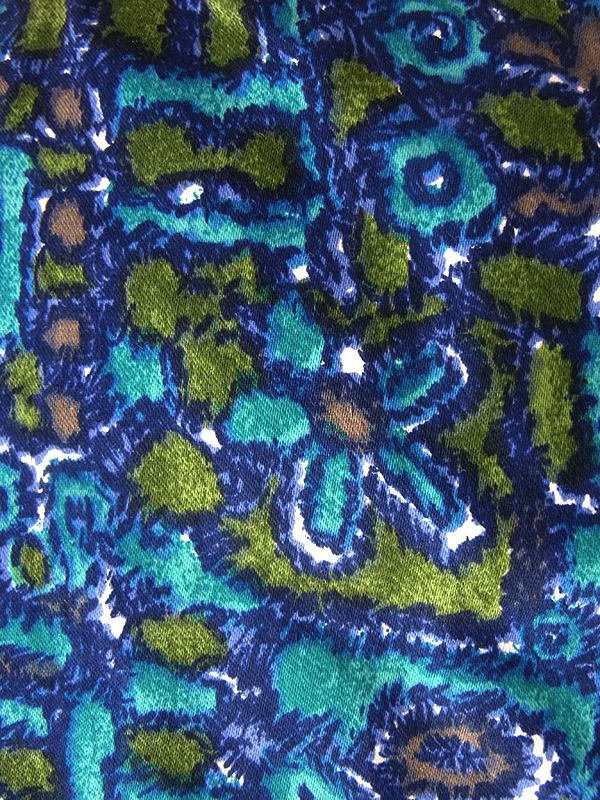 ヨーロッパ古着 フランス買い付け 70年代製 ブルー X グリーン レトロ柄 ヴィンテージ ワンピース 24FC203