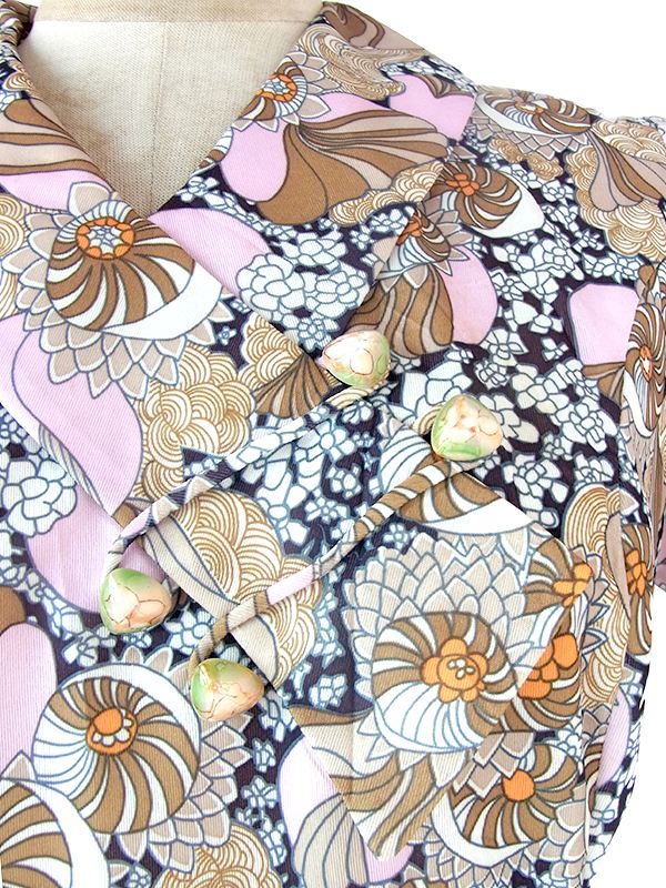 ヨーロッパ古着 ロンドン買い付け 70年代製 アールヌーボー風プリント ヴィンテージ ワンピース 24OM013