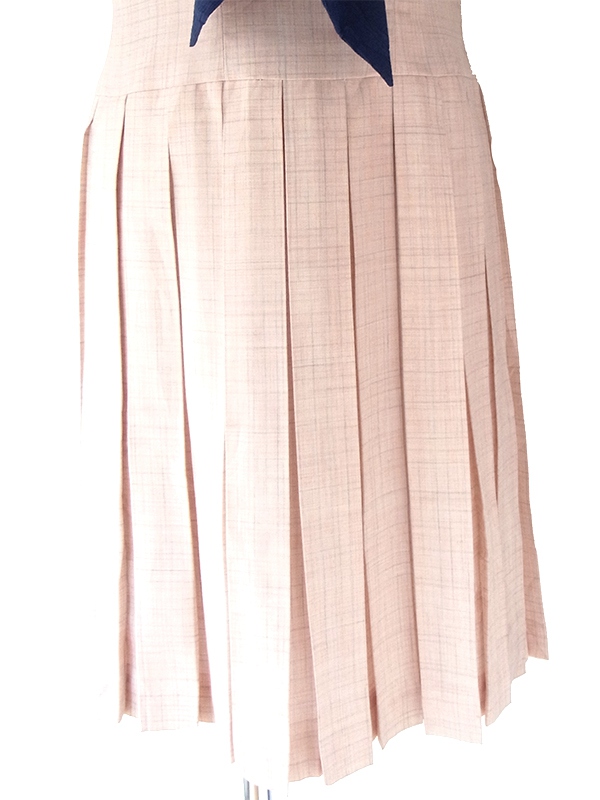 ヨーロッパ古着 ロンドン買い付け 70年代製 ピンク X チェック柄 ネイビー リボンタイ ヴィンテージ ワンピース 24OM021