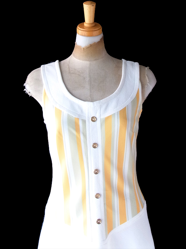 ヨーロッパ古着 ロンドン買い付け 70年代製 イエロー・グリーン X ホワイト ストライプ ヴィンテージ ワンピース 24OM0038