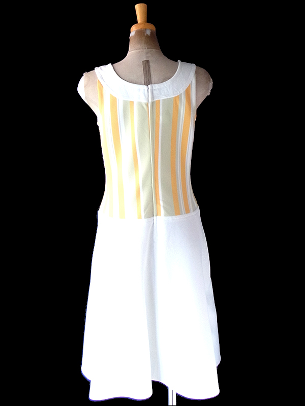 ヨーロッパ古着 ロンドン買い付け 70年代製 イエロー・グリーン X ホワイト ストライプ ヴィンテージ ワンピース 24OM0038