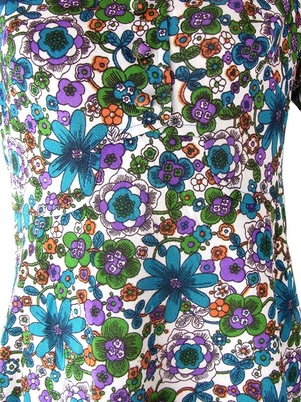 ヨーロッパ古着 ロンドン買い付け 70年代製 ホワイト X カラフル 花柄 ヴィンテージ ワンピース 24OM101