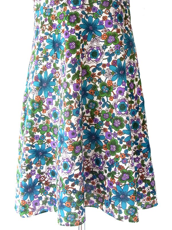 ヨーロッパ古着 ロンドン買い付け 70年代製 ホワイト X カラフル 花柄 ヴィンテージ ワンピース 24OM101