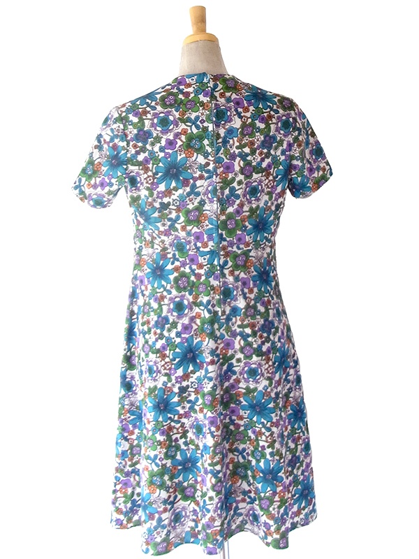 ヨーロッパ古着 ロンドン買い付け 70年代製 ホワイト X カラフル 花柄 ヴィンテージ ワンピース 24OM101