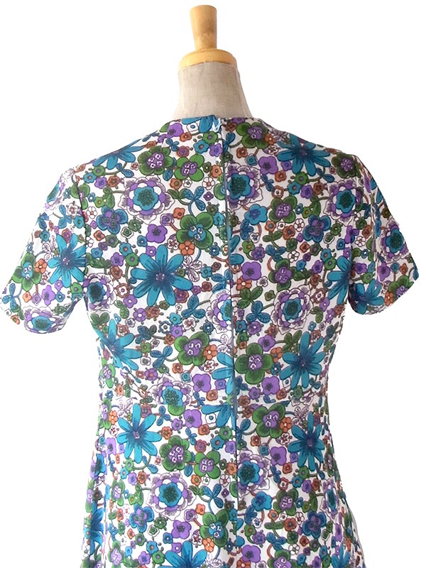 ヨーロッパ古着 ロンドン買い付け 70年代製 ホワイト X カラフル 花柄 ヴィンテージ ワンピース 24OM101