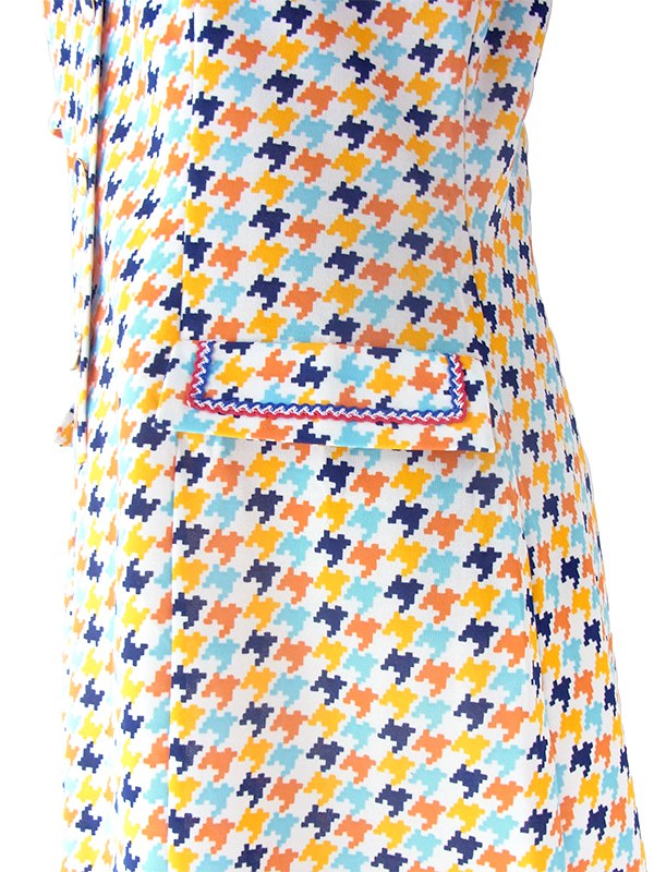 ヨーロッパ古着 ロンドン買い付け 70年代製 ホワイト X カラフル 千鳥格子 ヴィンテージ ワンピース 24OM105