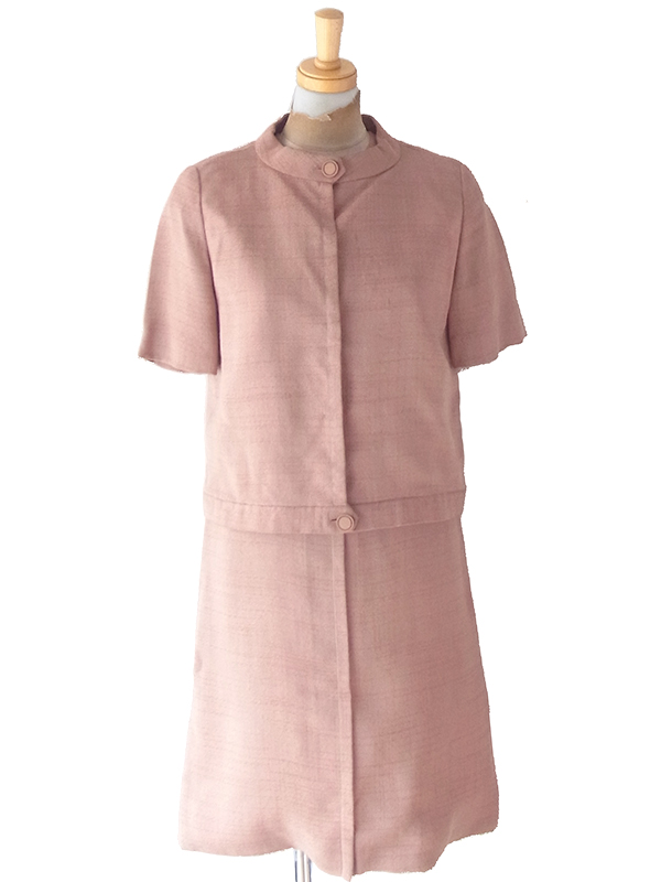 【送料無料】60年代製 サーモンピンク  ジャケット X ワンピース セットアップ 24WB118【レトロ古着】